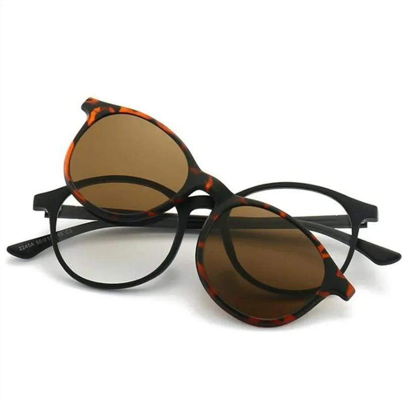 2245 Magnet Clip Round Myopia Glasses 0 -0.5 -1.0 -2.0 To -6.0  Hyperopia Sunglasses +0.5 +1.0 +2.0 To +6