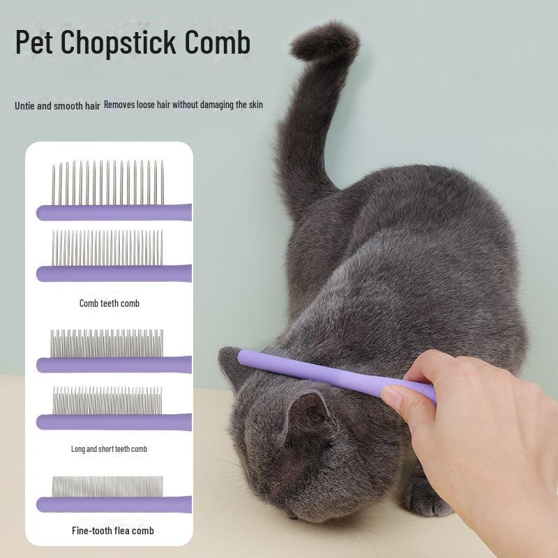 Solid Wood Pet Comb with Fluffy Needles and Detangle Knife