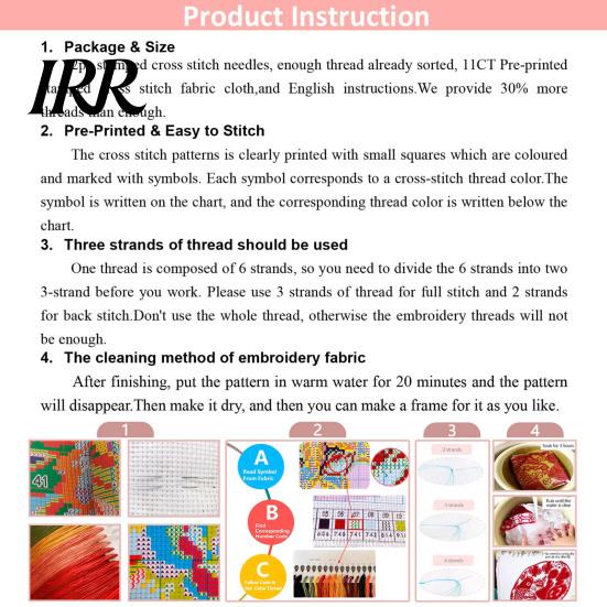 Complete Cross Stitch Supplies Embroidery Starter Kit for Beginners Set with Floral Animal Landscape Patterns Pre-Printed Fabric Threads