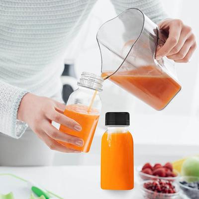 10 Pcs 4 OZ Plastic Juice Bottles, Reusable Bulk Beverage Containers, Comes Black Lid, for Juice, Milk and Other Beverages