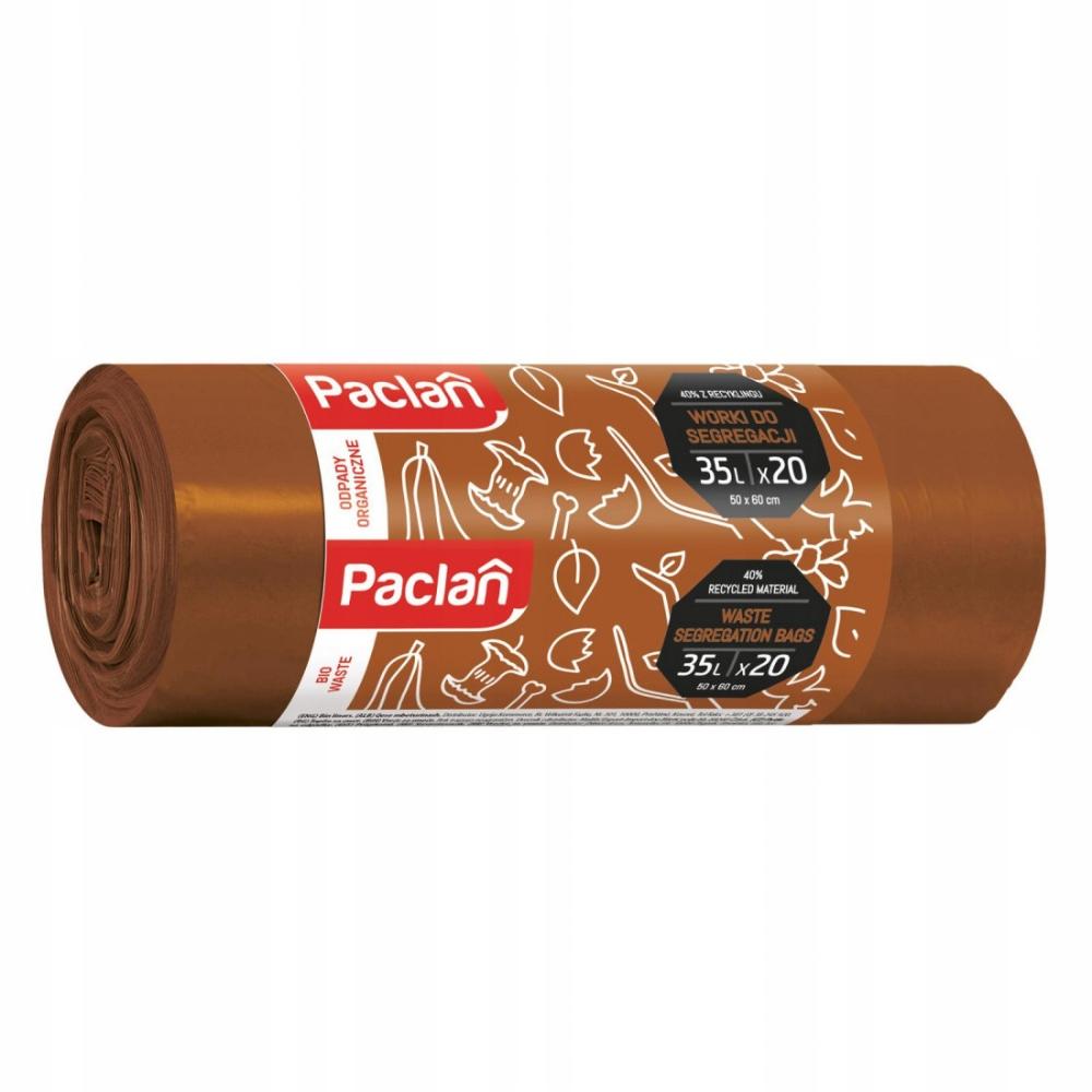 Paclan Recycling Bags for Organic Waste, 35L, 20 Pieces, Brown