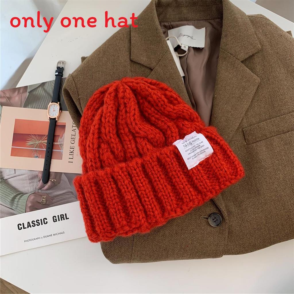 Knit Beanie Hat For Women With Letter Embroidery Warm Winter Korean Style Red
