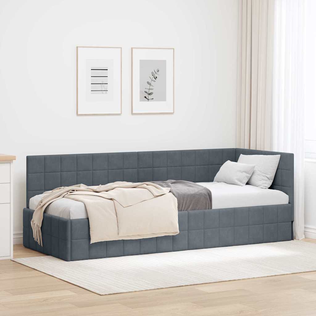 Corner Bed Frame with Headboard Dark Grey 80 Cm X 200 Cm Velvet