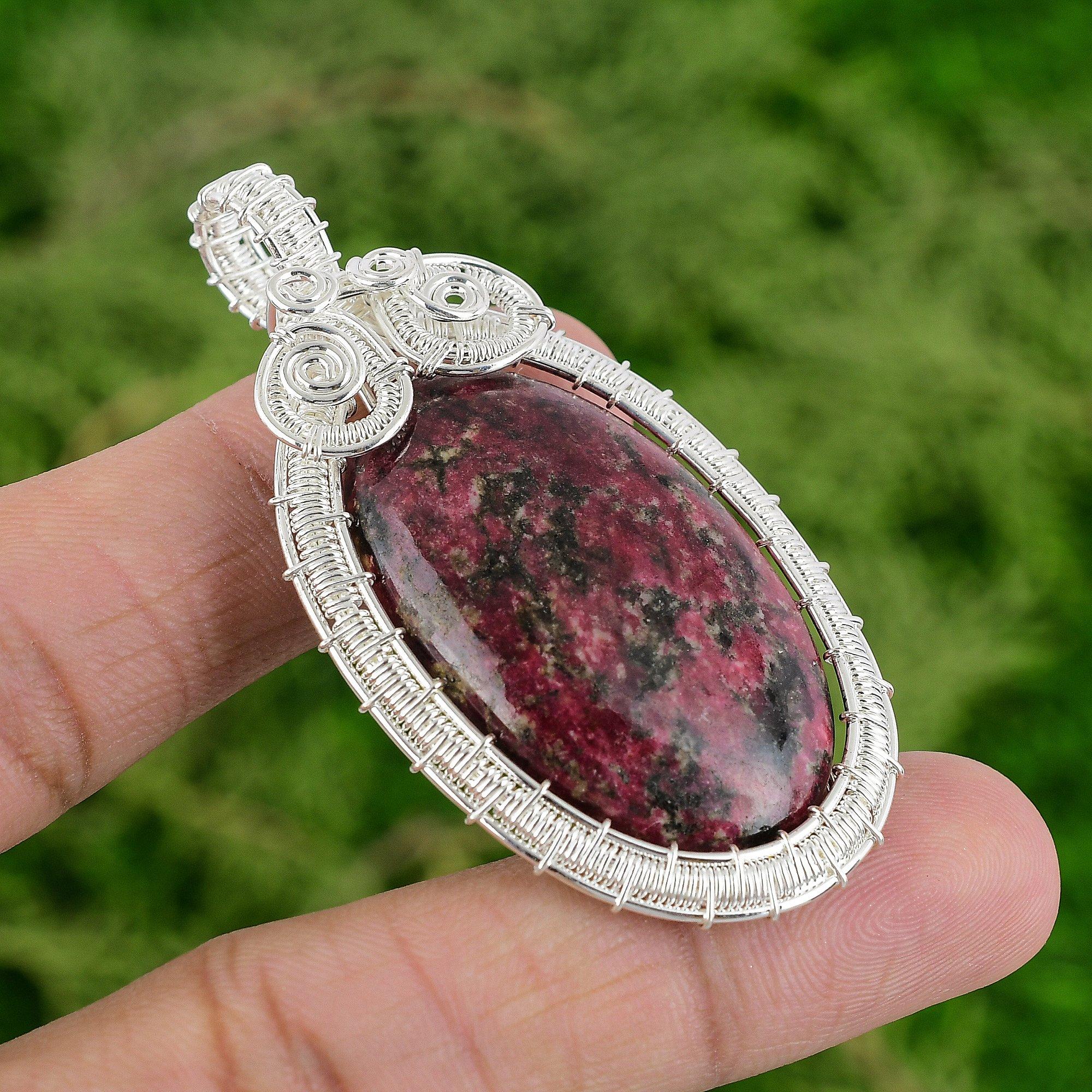 

Daughters Day Sale Natural Thulite 925 Sterling Silver Wire Wrap Pendant Jewelry