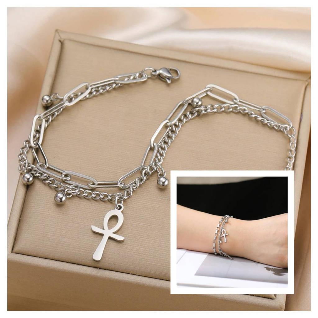 Retro Vintage Bracelet Charm Amulet Talisman Ankh Cross Men Women Egypt Egyptian Key Life Religious Jewelry Gift Hip Hop Rock Goth Gothic