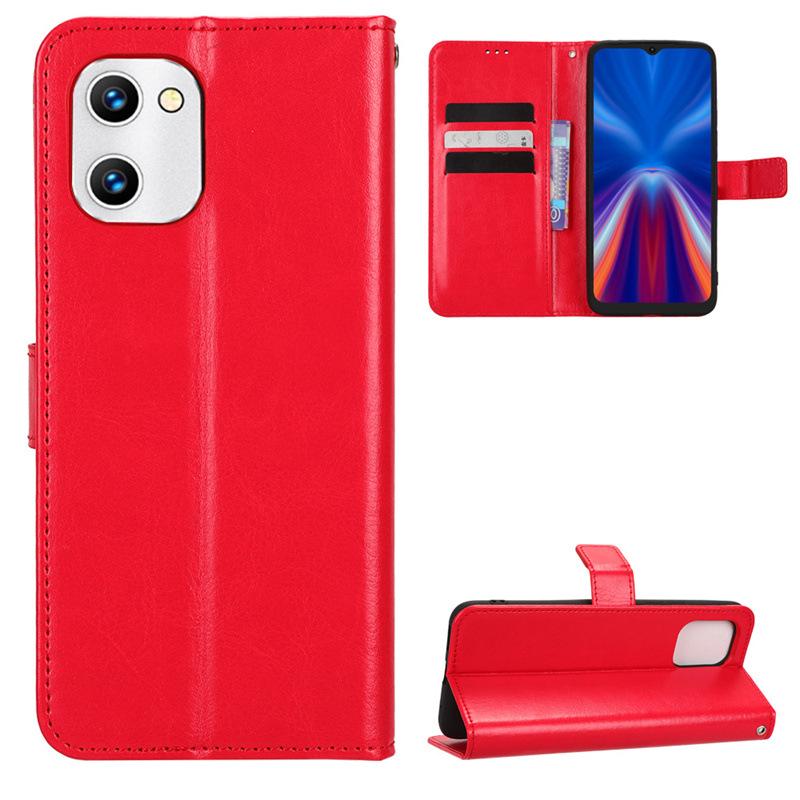 Umi C2 & Umidigi C1 Max Leather Flip Case: Crazy Horse Pattern, Card Slot, Lanyard.