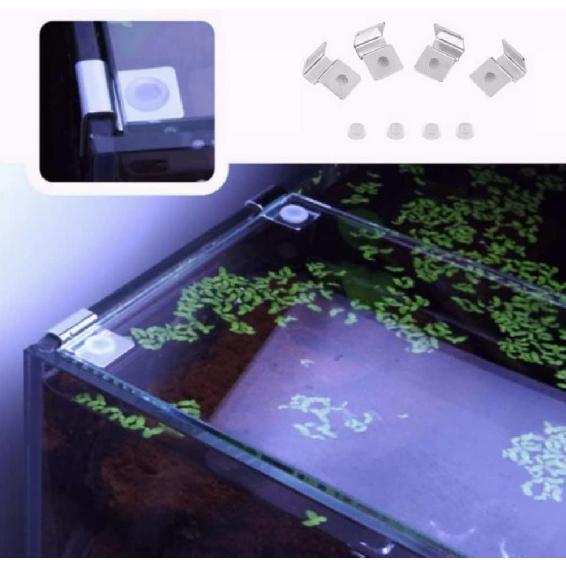 4Pcs Pssopp Aquarium Cover Bracket, Fish Glass Cover Clip Stainless Steel Aquarium Glass Covers Support Bracket Holders Universal Lid Clips for