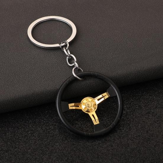 3-Spoke Race Car Steering Wheel Keychain - Zinc Alloy Metal Keyring for Men, Creative Racing Gift Accessories