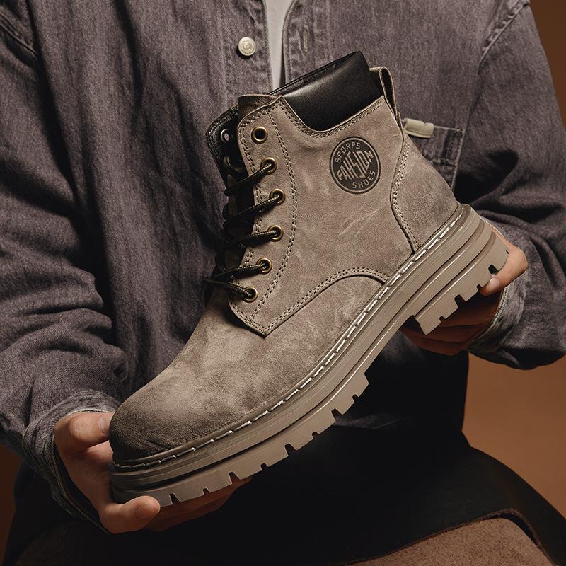 Martin Boots Men's Genuine Leather Big Yellow Boots In Autumn and Winter British Style High Top Middle Top Work Clothes Plus Velvet Cotton Shoes