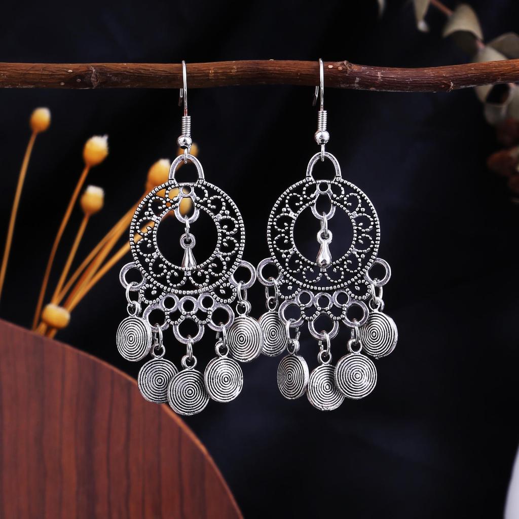 Miao Silver Tassel Dangle Earrings: Ethnic-Style Studs for Women