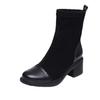 Elastische Stiefel Damen dünne Stiefel Britische Martin-Stiefel 2025 Herbst und Winter neue vielseitige matte dicke Ferse mittelhohe Ferse Damen Kurzstiefel