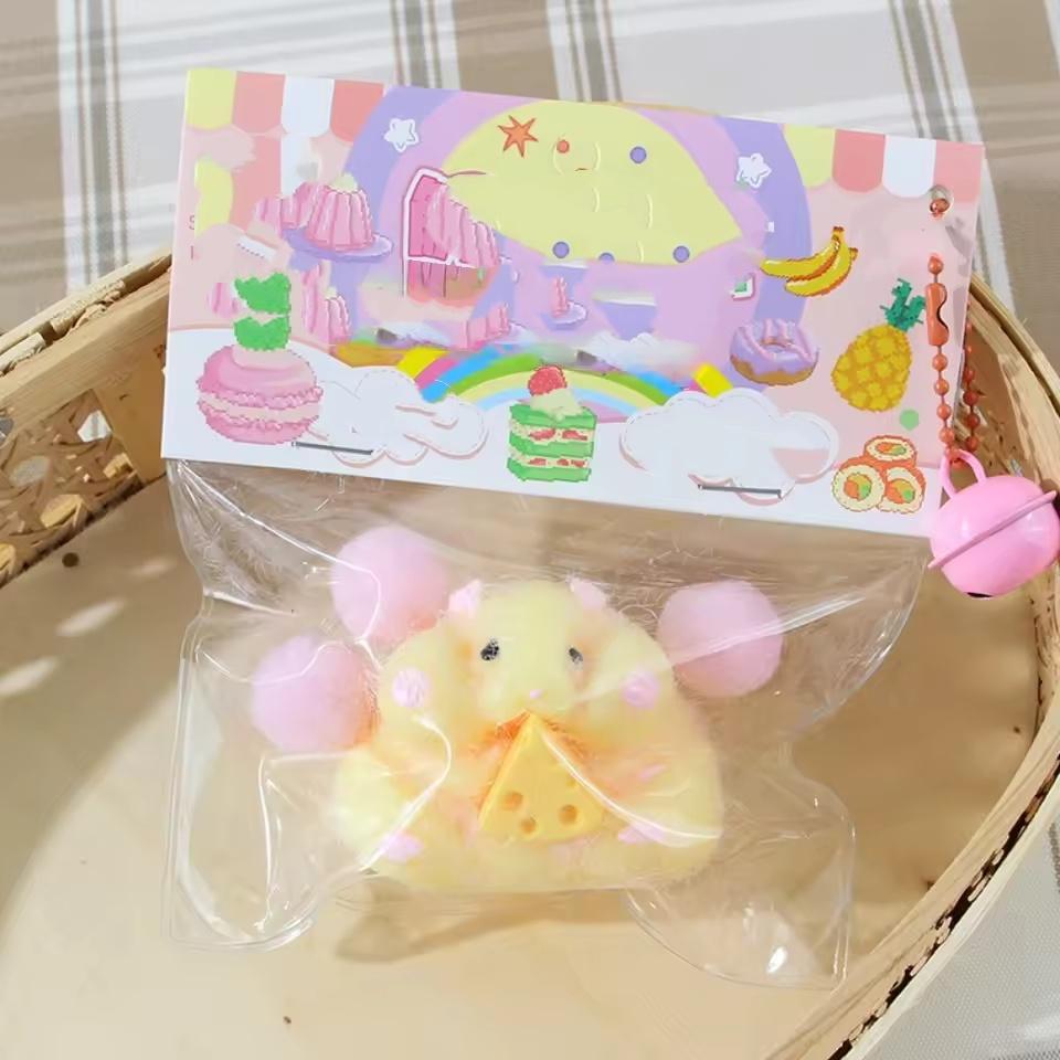 Toys Kids Childrens Squishy Hamster Toy with Cheese Cute Desktop Decor Funny Stress Relief Decompression Fidget for Teens Adults Gift Present