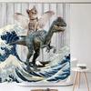 Funny Cute Cartoon Bathing Cat Dog Shower Curtains Bathroom Bathtub Decoration Waterproof Bath Curtain Home Decor With Hooks