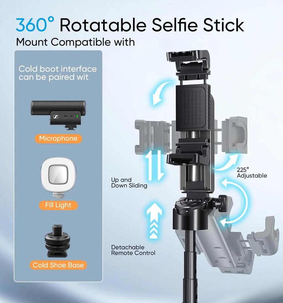 2026 Neuer Mini-Stativ-Selfie-Stick mit Fernbedienung Ein-Tasten-Druckknopf 360° Drehung Bluetooth für iPhone & Smartphones