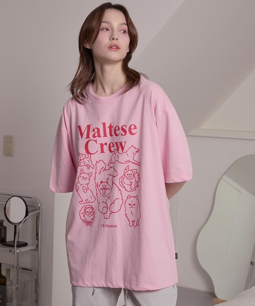 WAIKEI Maltese Crew Line Graphic Short Sleeve T-Shirt Pink
