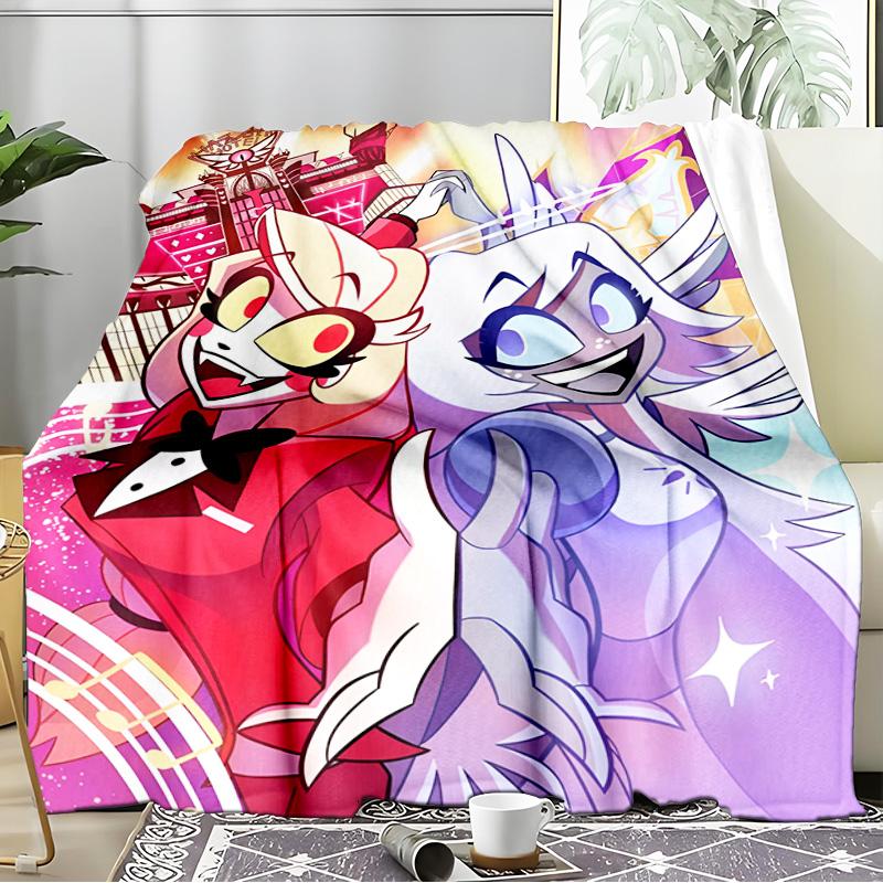 Vibrant Devilish Hazbin Blanket Flannel Throw for Sofa, Indoor, Camping, Living Room, Office, Chair, And Bed Soft Birthday Gift