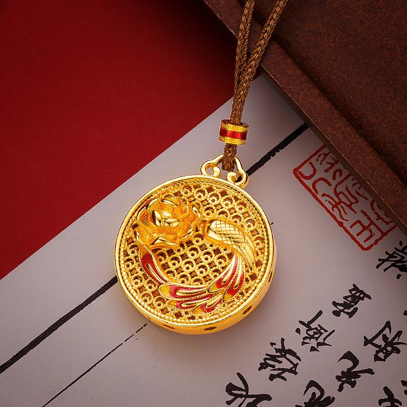 Meier Guochao high temperature enamel filigree cut out pendant sand gold ancient gold butterfly lotus compass necklace