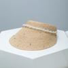 French Rhinestone Pearl Chain Straw Hat for Women Fine Weave Raffia Open Top Summer Sun Protection Cap