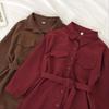 Women's Single-Breasted Collar Corduroy Shirt Dress - Korean Style Loose Fit, Mid-Length for Spring/Autumn 2025