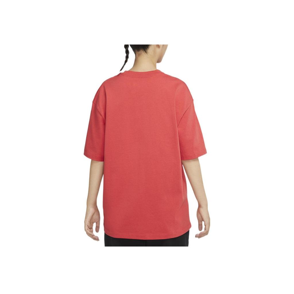 Jordan Flight Essentials Oversized Solid Color Crew Neck Logo Patch Short Sleeve T-Shirt Women T-Shirts Lobster-Red DD7058-605