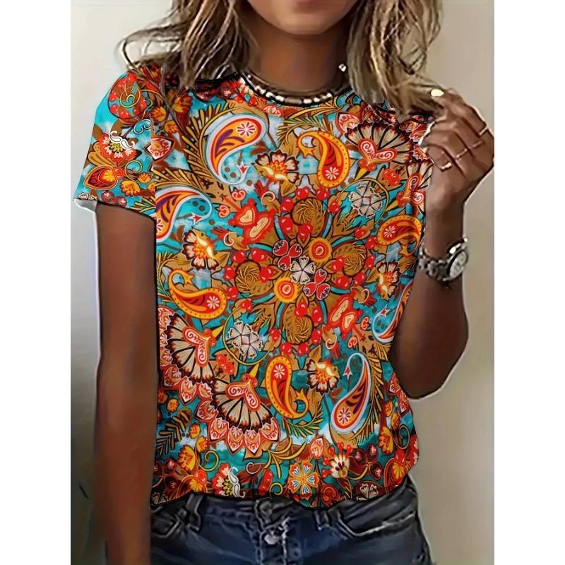 Summer Flower 3D Printing Fashion Street Trend T-Shirts Casual Loose Short Sleeve Round Neck Women's T-Shirts