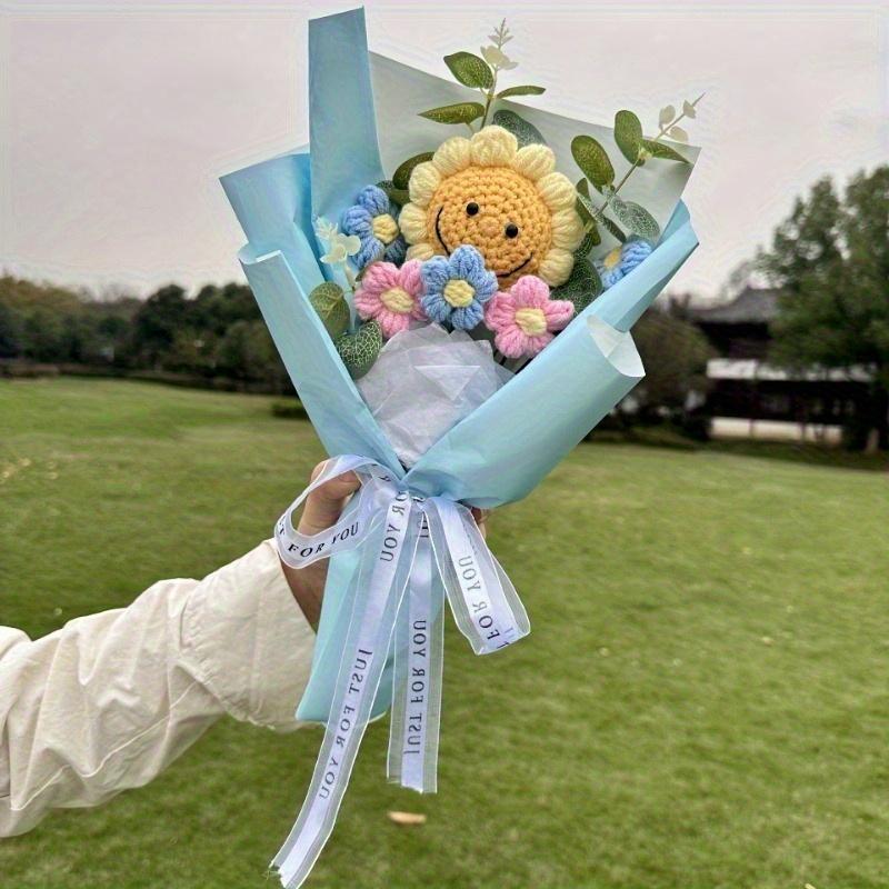 

1/2pcs Handmade Crochet Sunflower Bouquet Artificial Flowers Bright Festival Wedding Mother’s Day Birthday Home Decor синий