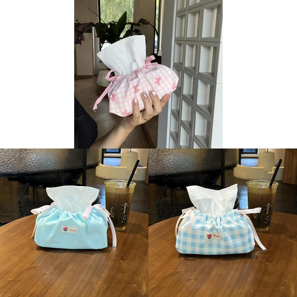 Style Floral Cloth Tissue Box Cover With Drawstring Organizer For Car And Home Decor