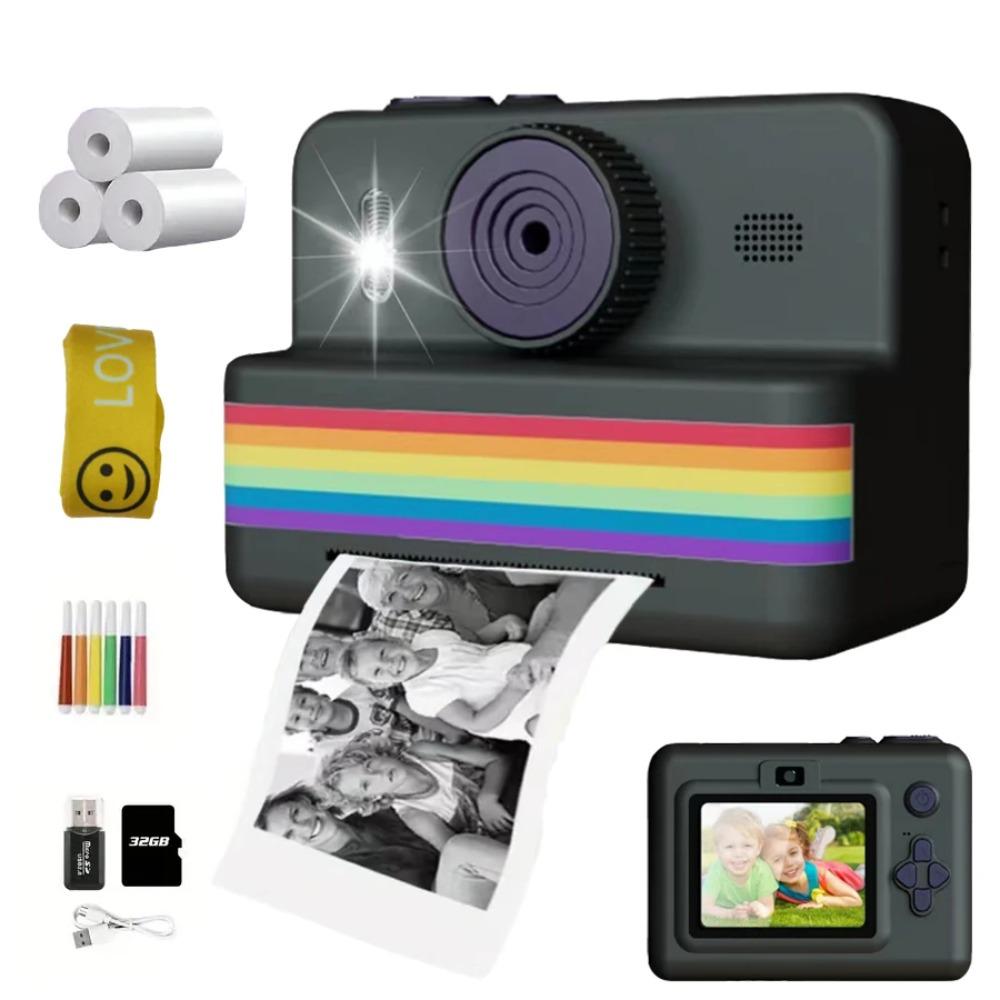 2.8-inch screen instant printing toy camera with 32GB SD card, 3 rolls of printing paper, portable high-definition camera, insta
