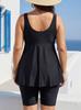 European and American Plus Size Tankini Swim Skirt Set: Women's Black Printed Two-Piece Swimsuit
