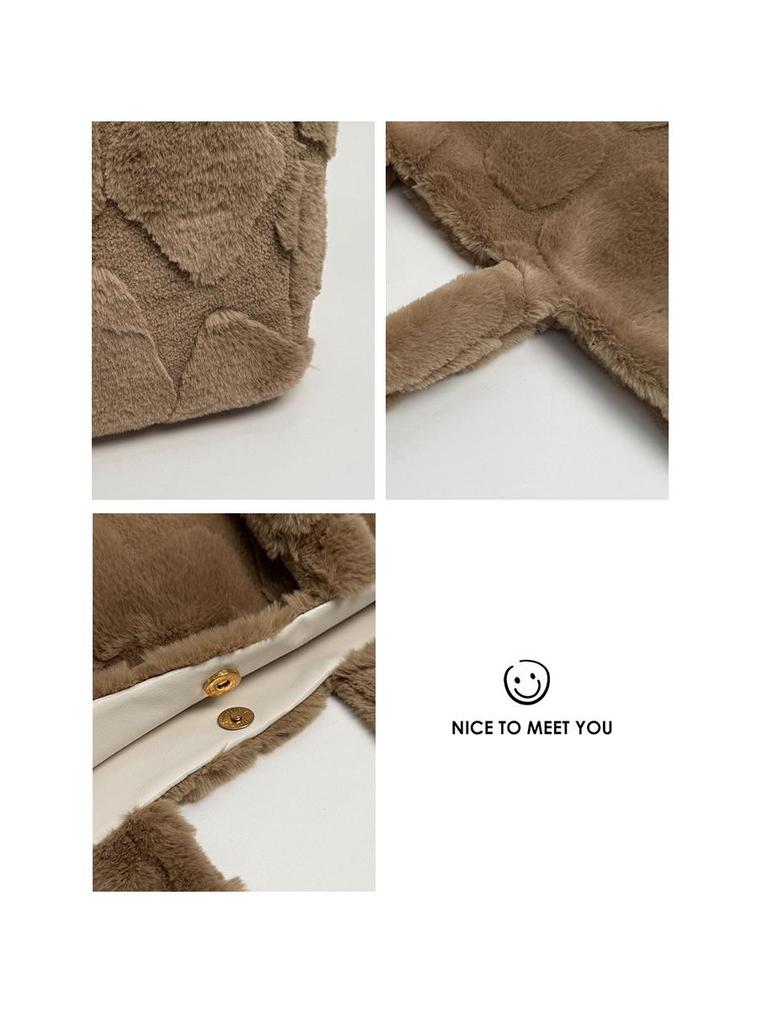 Damen Herbst/Winter Plüsch Tragetasche - Vielseitiges Nischen-Design, Modische Textur, Perfekt für den Arbeitsweg oder zum Tragen über der Schulter.