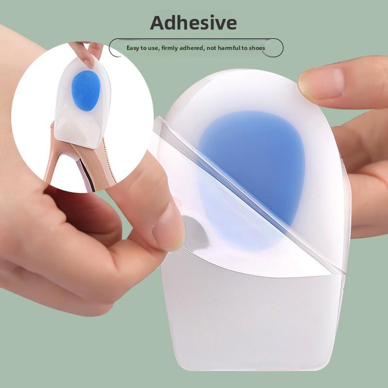 White Blue Core Heel Pad Soft Self-adhesive Sports Shock Absorber Insole U-shaped Foot Cup Half Size