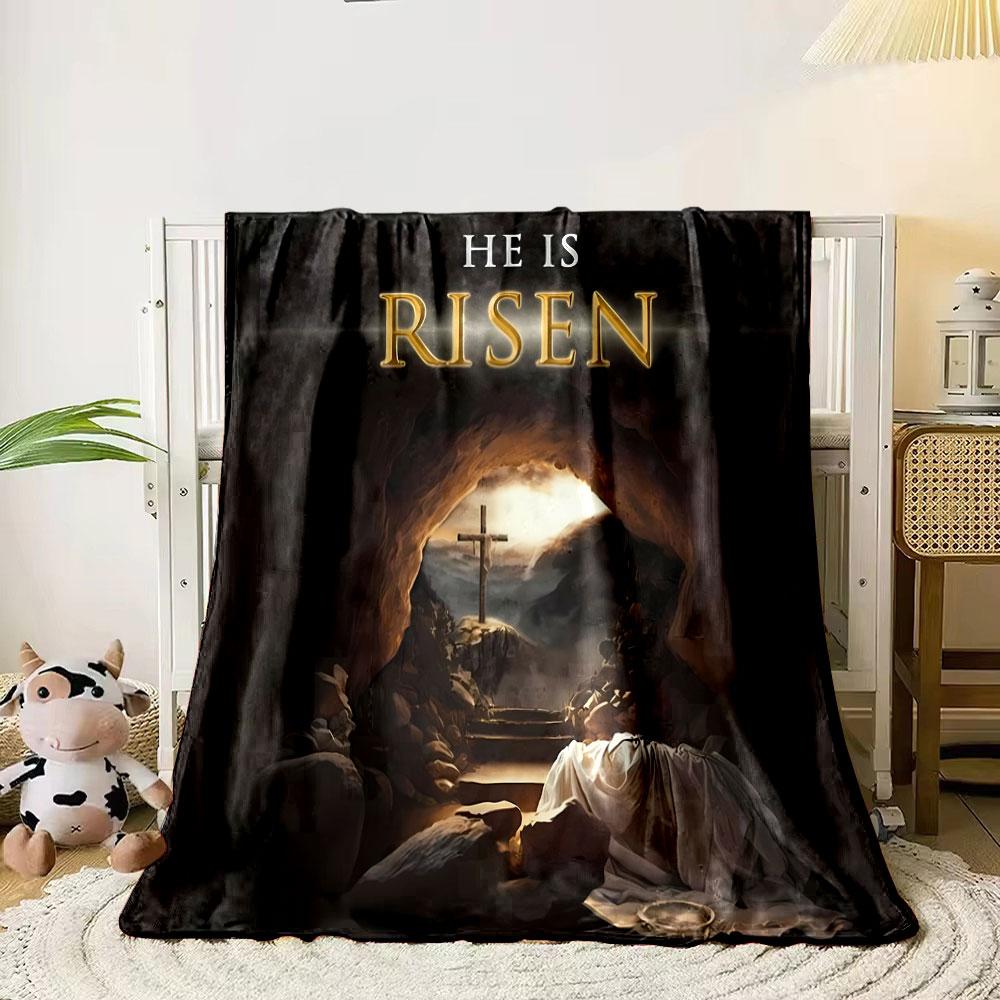 He Is Risen Christian Religious Blanket Printed Blanket for Living Room Bed Couch lunch break Soft Cozy Blanket for Friend's festival Gift