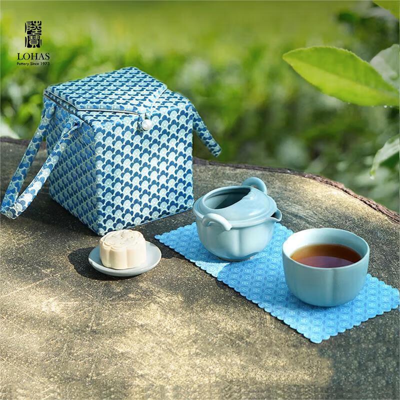 

Lu Bao Ru Kiln Phoenix Pattern Travel Tea Set, Sky Blue