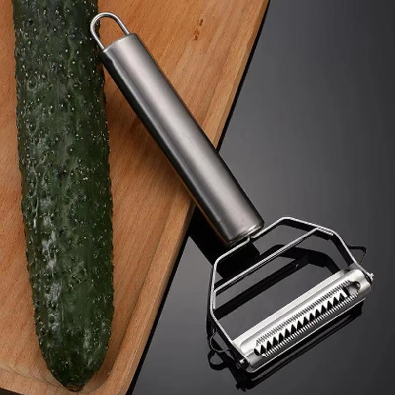 Ein Küchengerät aus Edelstahl zum Schälen von Obst- und Gemüsescheiben, Einzelkopfmesser, Zwei-in-Eins-Multifunktionsgerät