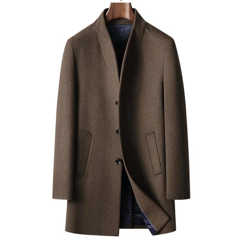 Winter Men Stand Collar Business Trench Coats Casual Long Jackets Male Cashmere Overcoats Man Woolen Blends Coats