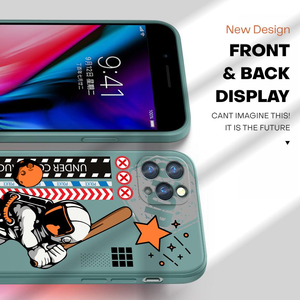 Astronaut Pattern Phone Case for iPhone 15 14 13 12 11 Samsung Galaxy A12 A52 S24 S23 Xiaomi POCO Redmi Soft Square Liquid Silicone Cover Casing