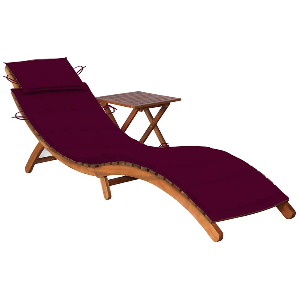 Folding Sun Lounger with Table and Cushion Solid Acacia Wood