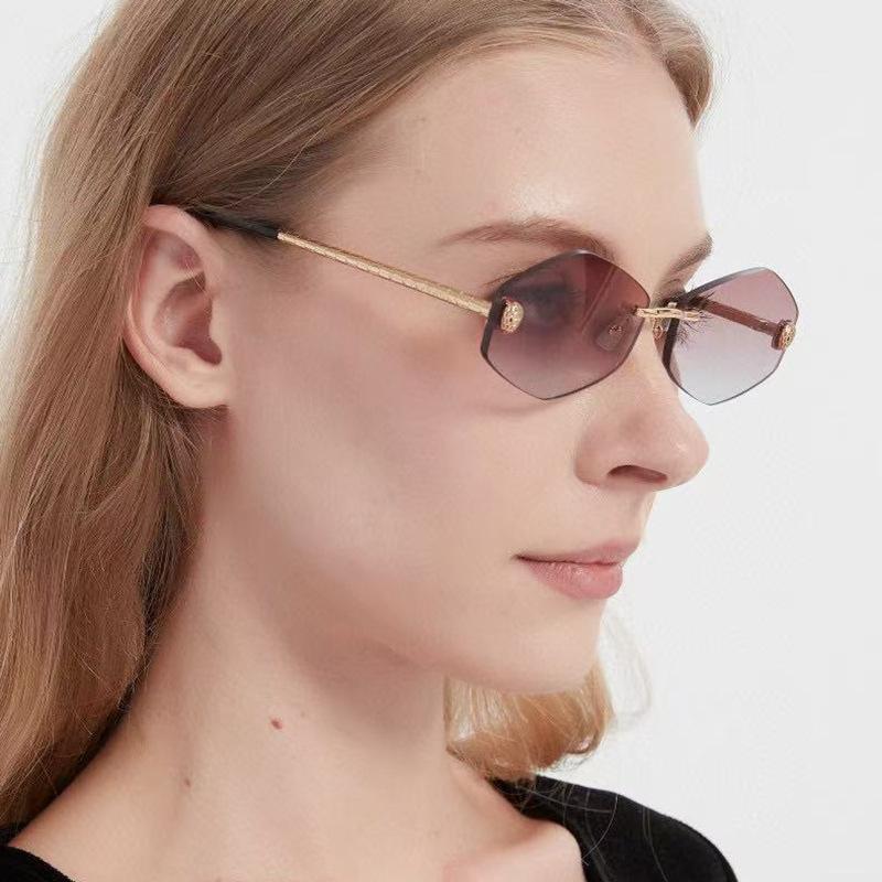 Women's sunglasses, men's and women's fashion snakehead rhombus sunglasses, frameless trimmed metal sunglasses