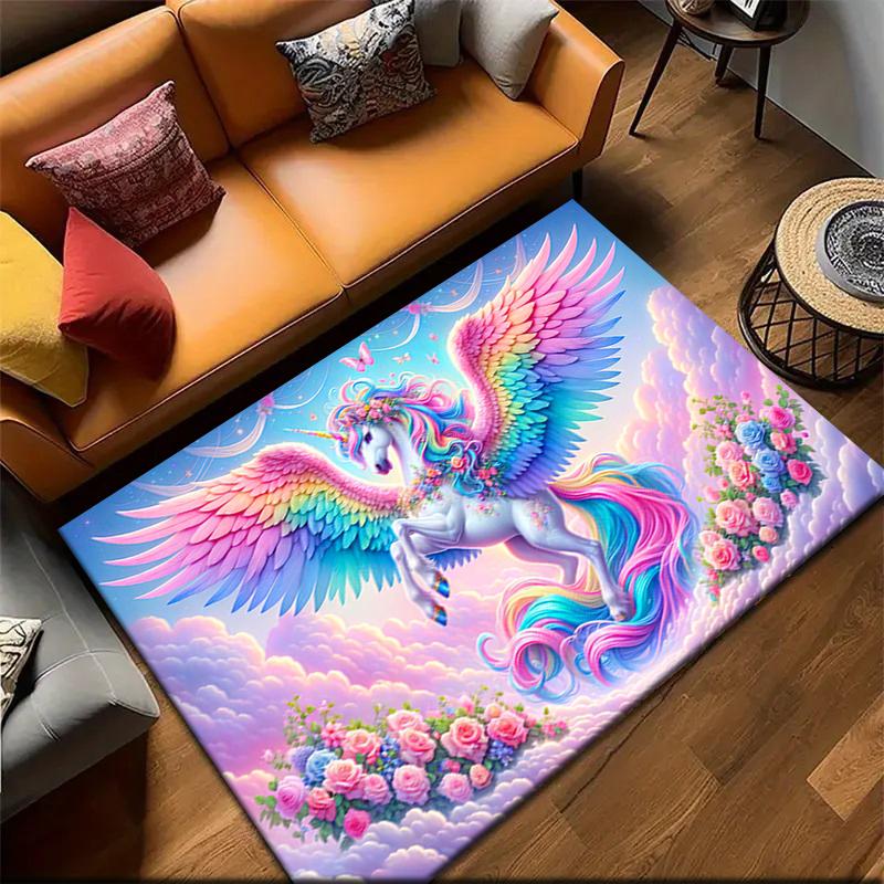 1pc Unicorn On the Clouds Carpet Rug for Living Room Bedroom Home Sofa Decoration,Kids Play Non-slip Floor Mat