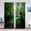 3D Woodland Forest Foliage Sunbeams Nature View Curtains for Living Room Bedroom Kitchen Decor Sheer Curtains Window 2pcs Cortin