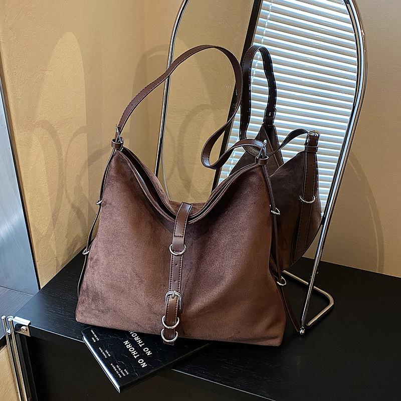 Casual Retro Suede Bag Women's Fashion Versatile Messenger Bag Shoulder Commuter Tote Bag