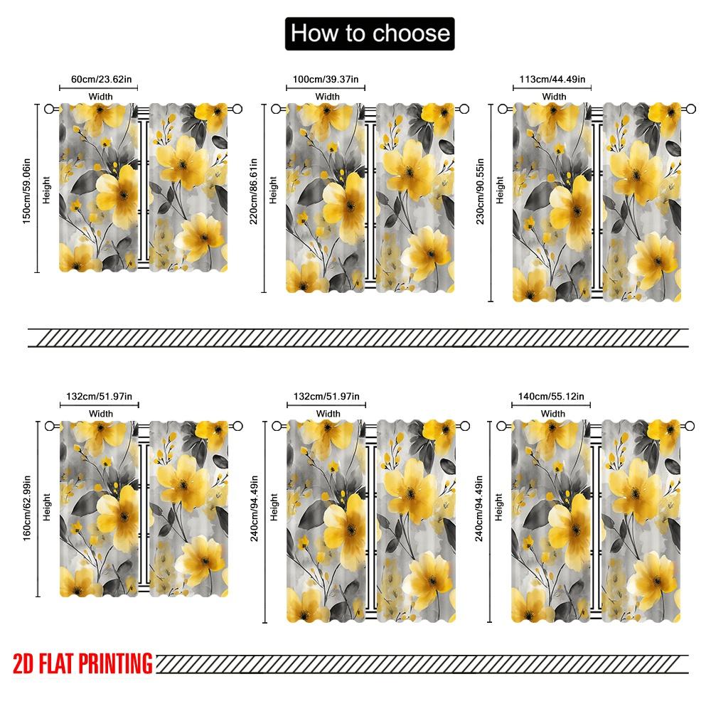 2pcs,2D Plane Printing Curtain Fabric Sunflower Whimsy Polyester Easy Install (without Rod) Decorations Outdoor Perfect for