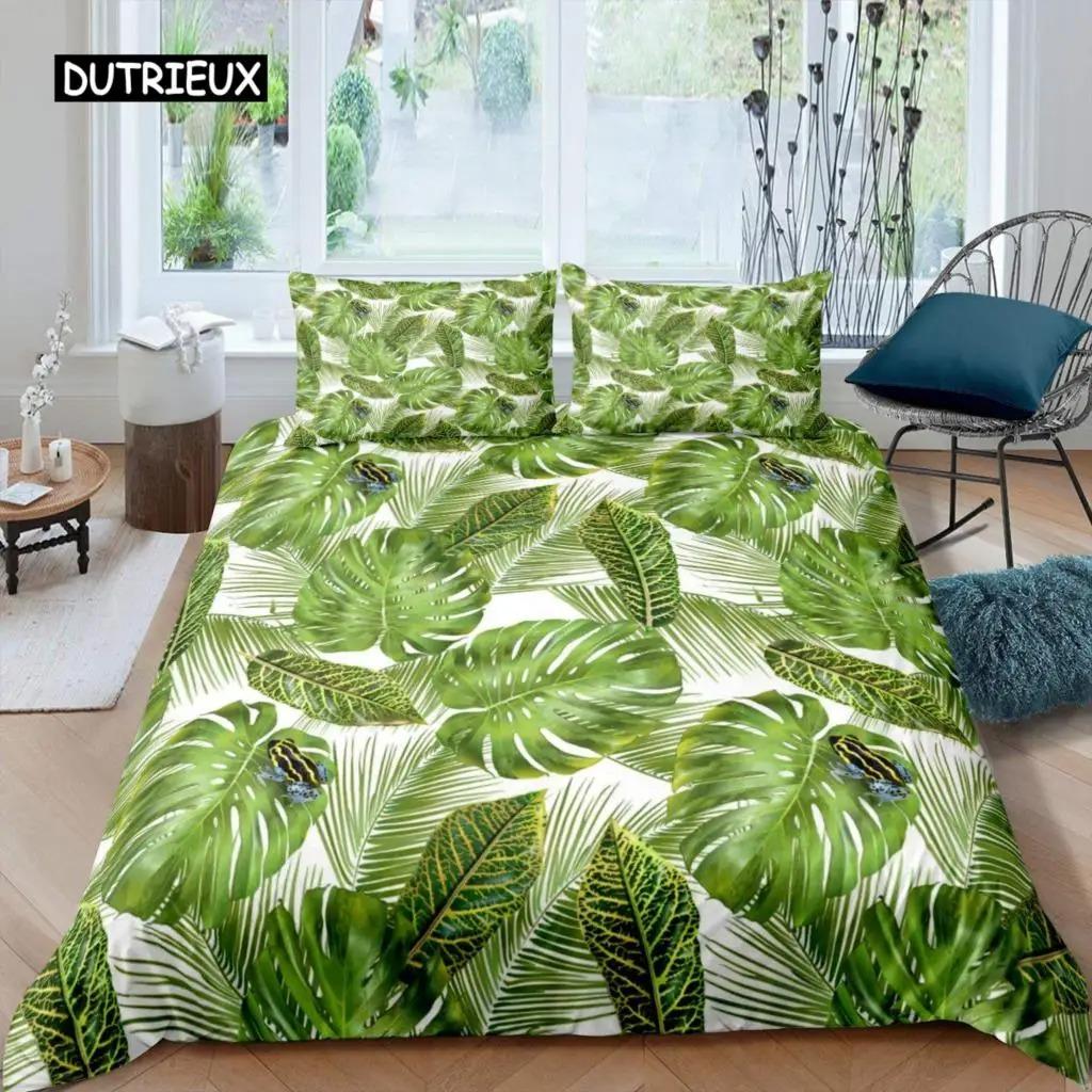 

Пододеяльник с пальмовыми листьями King Full Banana Leaves Комплект постельного белья Hawaiian Tropical Leaves Green Branches 23 шт. Полиэстеровый пододеяльник 70x133cm 2pcs