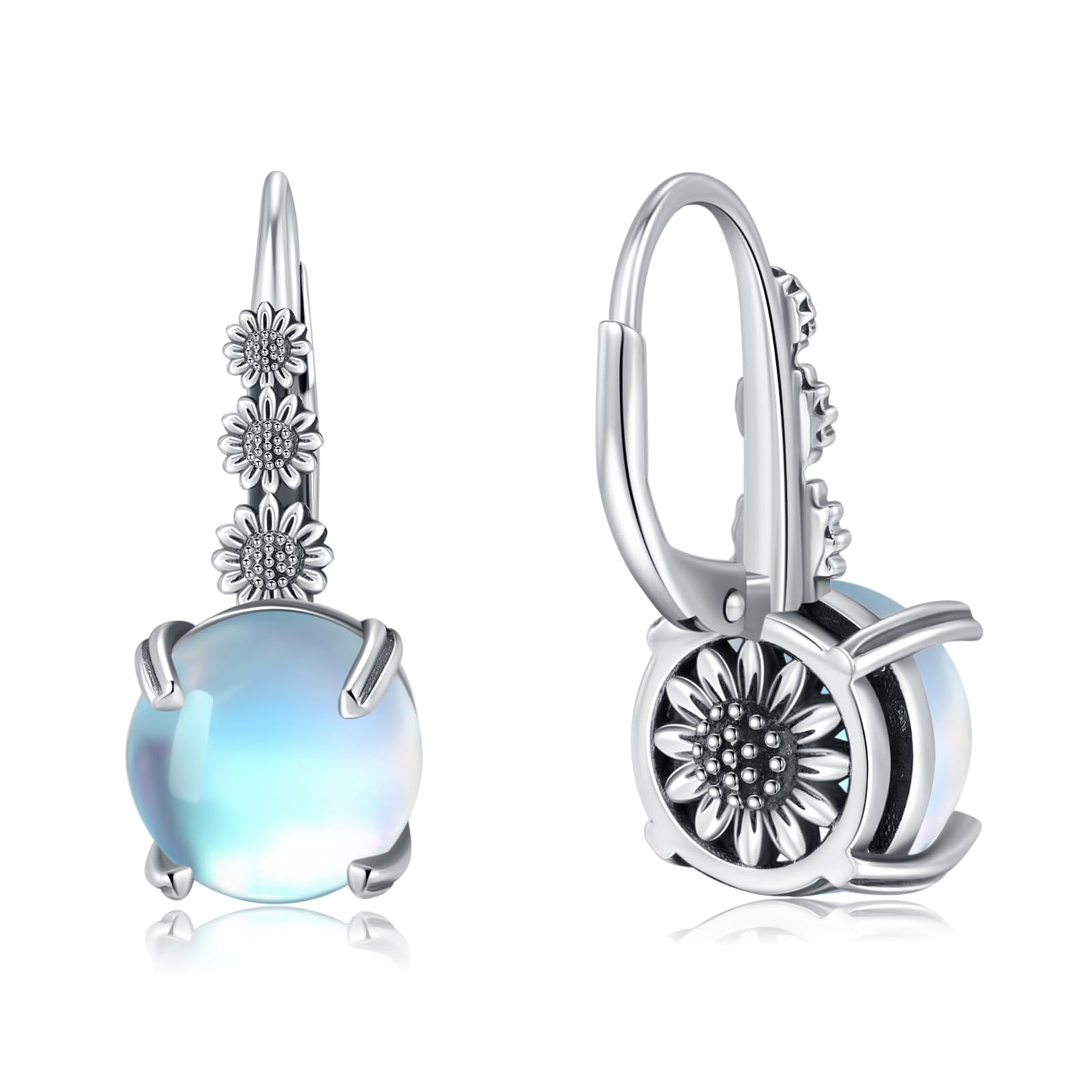 

StoryMidir Місячний камінь сережки Кільце-сережки Квітка Срібло 925 Гіпоалергенні Сережки-кільця Платинове покриття Сережки-кільця з місячним каменем Подарунок Ювелірні вироби