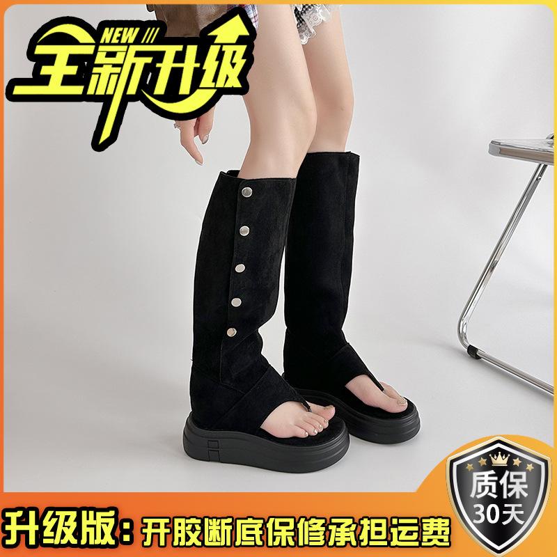 Fashion retro man boots two wear folded knee boots summer thick-soled Martin boots thin women toe cool boots