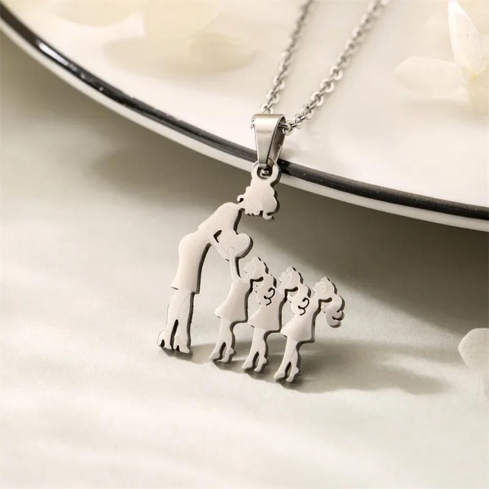 Mom Daughter Family Necklace Stainless Steel Chain Children Kid Silver Color Pendant Necklaces Jewelry Women Mother's Day Gift