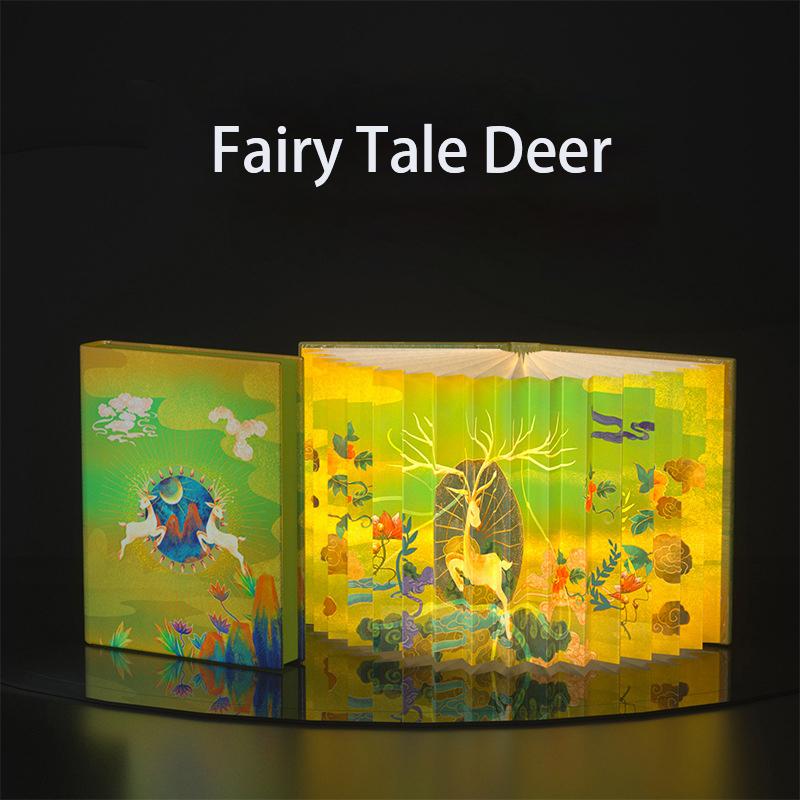 LED Foldable Book Lamp Wooden Paper Mood Light Type-C Charging Night Light Bedside Table Lamp for Home Bedroom Office Decor Gift