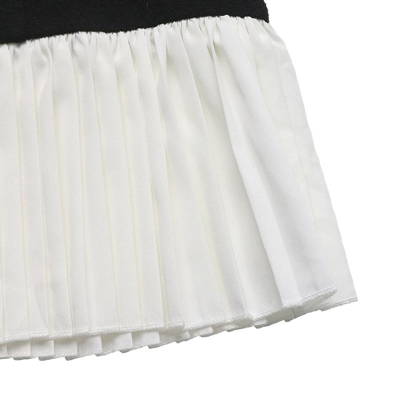 2025 Neues Damen Puffärmel Hemdkleid, Reverskragen Zweifarbig A-Linien Rock mit Schwarz-Weiß Colorblock, Vielseitiges Büro- bis Partykleid für den Herbst