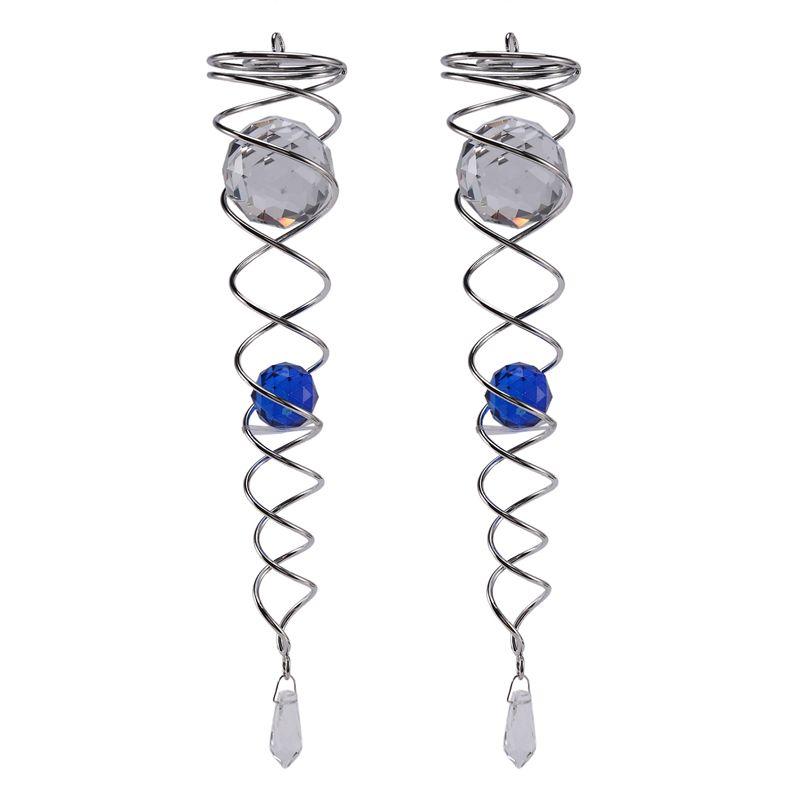

2X Wind Chime Windmill Crystal Metal Wire Crystal Ball Wind Spinner Bell Spiral Tail For Outdoor Garden Decoration-B61B синий