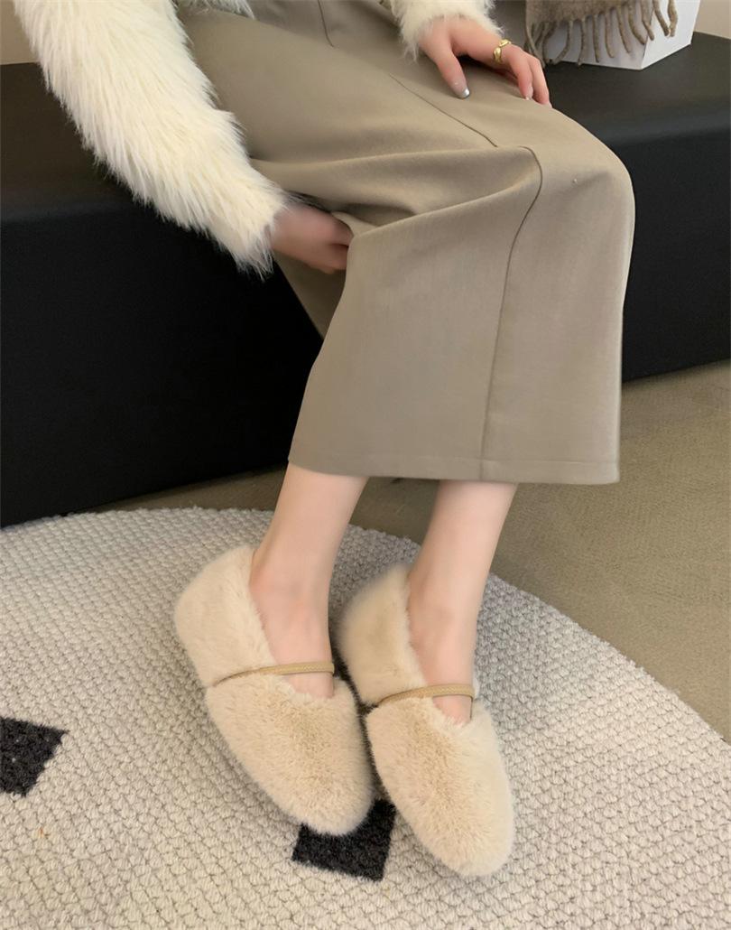 

Spot~ Grape mother studiolee ballet style one-word belt inner height increase fluff Mary Jane single shoes women s autumn 39 абрикосовый